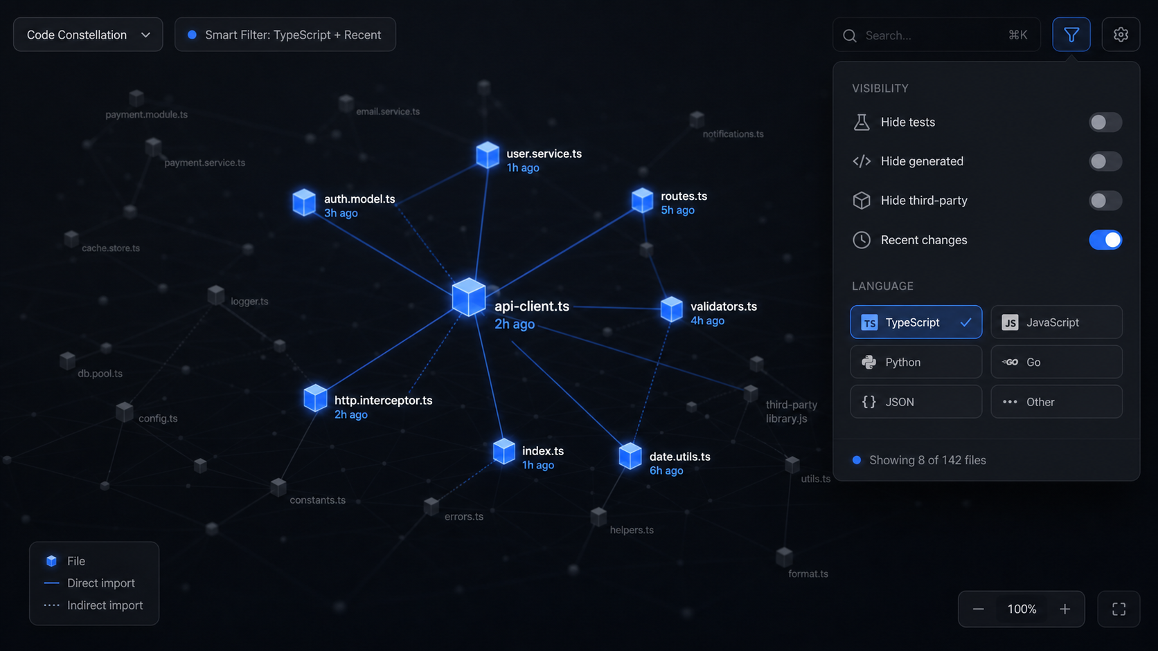 Holocron VR filtered constellation view